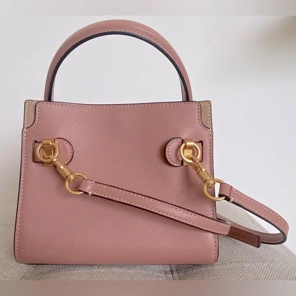 TORY BURCH LEATHER AND SUEDE SMALL TOP HANDLE BAG